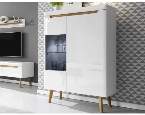 Nízka vitrína Nordi, dub riviéra/biela lesk%