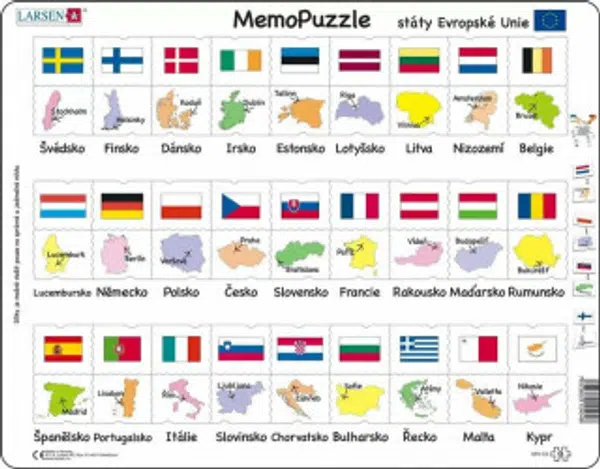 Puzzle MAXI - Memo státy, hlavní města, vlajky/54 dílků
