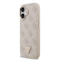 Zadní kryt Guess PU Leather 4G Strass Triangle Logo Gold Frame MagSafe pro Apple iPhone 17, růžová