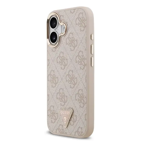 Zadní kryt Guess PU Leather 4G Strass Triangle Logo Gold Frame MagSafe pro Apple iPhone 17, růžová