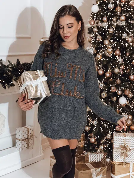Sweter damski one size MIU MIU z napsiem grafitowy Dstreet