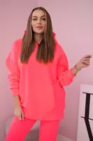 Zateplený komplet s mikinou v růžové neonové barvě