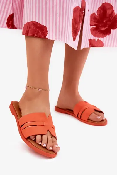 Boto Dámské sandály na plochém podpatku s výřezy eko semišové oranžové Teterre