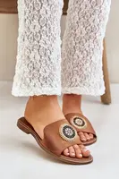 Lewski Shoes Kožené pantofle s ozdobou na plochém podpatku Zazoo