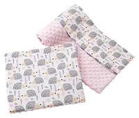 Medi Partners Quilt 75x100 + pillow 35x30 cotton + minky – Gray hedgehogs + light pink minky