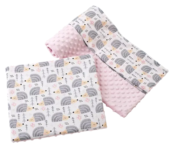 Medi Partners Quilt 75x100 + pillow 35x30 cotton + minky – Gray hedgehogs + light pink minky