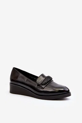VINCEZA Dámské lakované polobotky loafery černé Polike