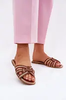 Boto Dámské Ploché Pantofle S Propletenými Pásky Hnědé Acimine