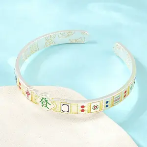 Brass Enamel 13 Orphans Mahjong Fortune Open Cuff Bangles