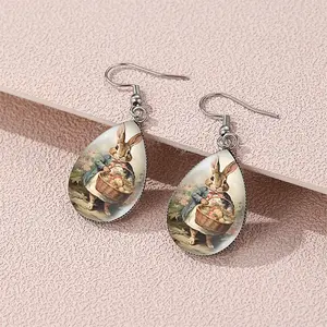 Easter 304 Stainless Steel & Glass Dangle Earrings