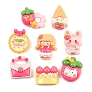 Cartoon Strawberry Theme Opaque Resin Cabochons