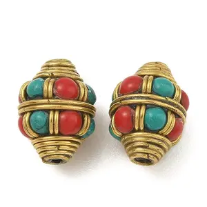 Dyed Synthetic Turquoise Brass Tibetan Style Beads