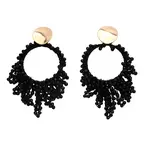 Flat Round Brass Glass Bead Dangle Stud Earrings