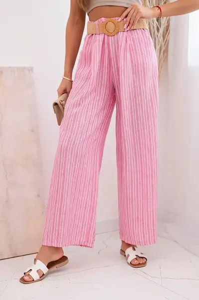 Kesi Włoski Dámské pruhované viskózové kalhoty se širokými nohavicemi růžový