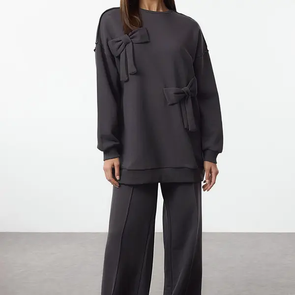 Trendyol Anthracite Ribbon Detailed Oversize Tracksuit