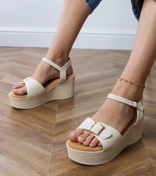 Gemre Beige women's sandals with decorative buckle Sarni