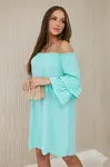 Španělské šaty s volánky na rukávu mint