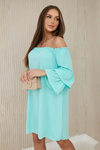 Španělské šaty s volánky na rukávu mint