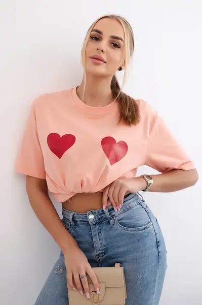 Bavlněná halenka s meruňkovým potiskem srdce