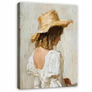 Wallarena OBRAZY Dámský klobouk Abstraktní Boho Béžová 100x70