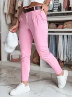 Růžové dámské chinos kalhoty s páskem