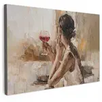 MuchoWow OBRAZ NA PLÁTNĚ Olejomalba - Žena - Víno 120x80 cm