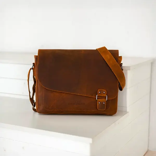 Pánska kožená taška cez rameno Greenwood Henryj - svetlo hnedá