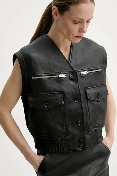 Kožená vesta Bally černá barva, WLE06Q