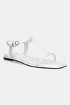 Kožené sandály Calvin Klein FLAT SANDAL SQUARED BUCKLE LTH dámské, bílá barva, HW0HW02556