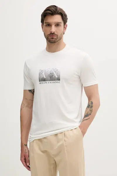 Bavlněné tričko Armani Exchange pánské, bílá barva, s potiskem, XM000555 AF10358