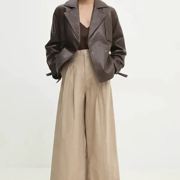 Bavlněné kalhoty Answear.LAB dámské, béžová barva, široké, high waist