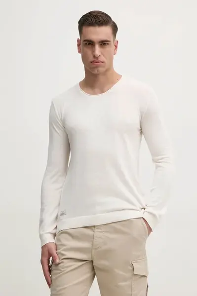 Svetr s příměsí lnu Pepe Jeans LAYNE pánský, béžová barva, lehký, PM702519