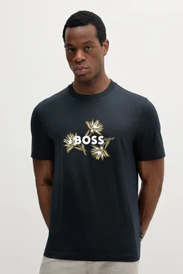 Bavlněné tričko BOSS tmavomodrá barva, s aplikací, 50536796