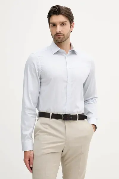 Košile Calvin Klein pánská, modrá barva, regular, s klasickým límcem, LV019EU022