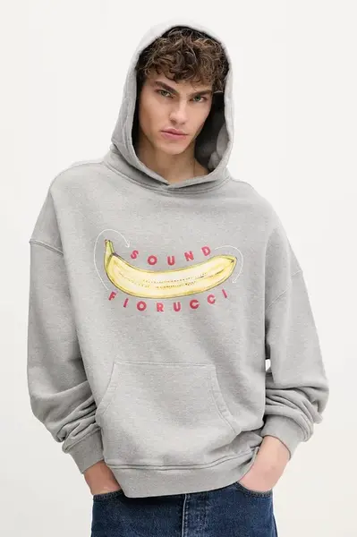 Bavlněná mikina Fiorucci Banana Sound Print Relaxed Fit Hoodie pánská, šedá barva, s kapucí, s potiskem, U02SPSHO092CJ05GY01