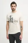 Bavlněné tričko Guess béžová barva, s potiskem, M5GI44 KBW41