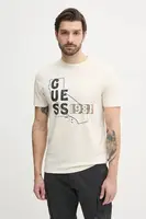 Bavlněné tričko Guess béžová barva, s potiskem, M5GI44 KBW41