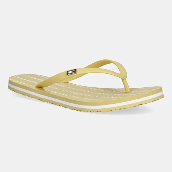Žabky Tommy Hilfiger HILFIGER STRAP BEACH SANDAL dámské, žlutá barva, na plochém podpatku, FW0FW08518