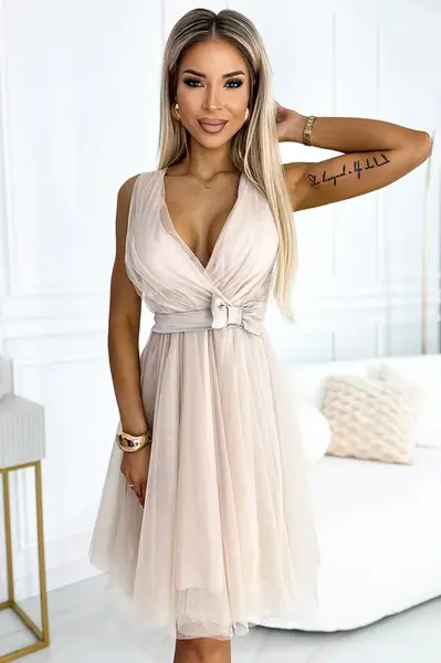 Dámské tylové šaty s výstřihem a mašlí Numoco