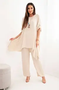 Kesi Włoski Sada halenky + kalhot s přívěskem tmavě béžová