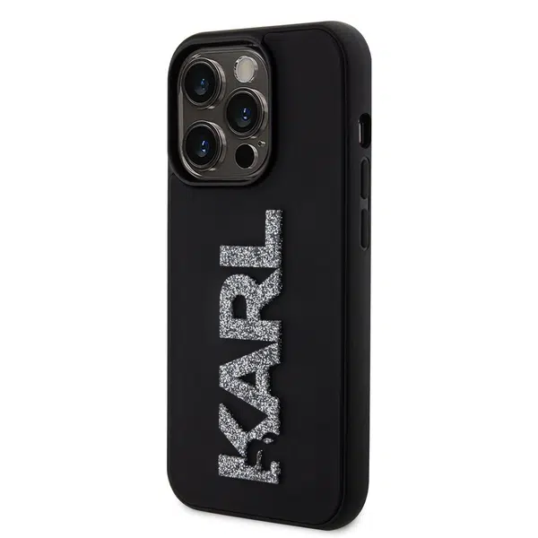 Zadní kryt Karl Lagerfeld 3D Rubber Glitter Logo Karl pro Apple iPhone 15 Pro Max, černá