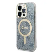 Kompatibilní zadní kryt Guess 4G MagSafe + bezdrátová nabíječka pro Apple iPhone 14 Pro, modrá