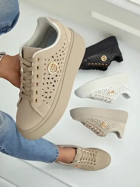 Resti Cleo Ecru Platino – beige platform sneakers eco leather