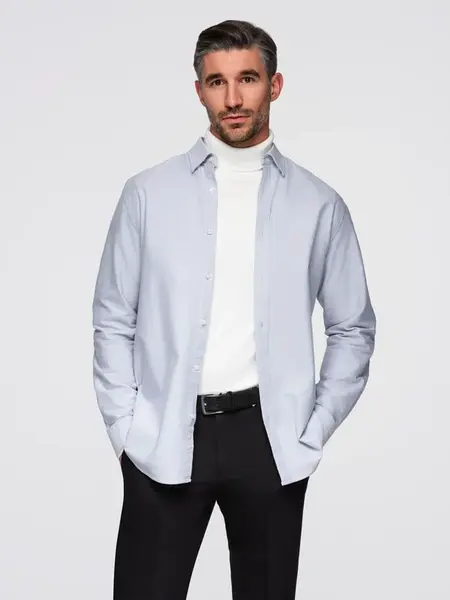 Ombre Elegant men's oxford shirt with embroidery - blue