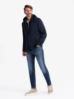 Ombre Men's blazer with detachable underlining and hood - navy blue