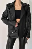 66796 Dewberry Oversize Women PU Jacket-BLACK