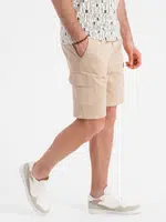 Ombre Men's cotton cargo shorts with elastic waistband - beige