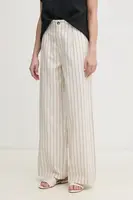 Ľanové nohavice Pepe Jeans HERLY dámske, béžová farba, široké, vysoký pás, PL211806