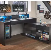 PC stůl s regálem a osvětlením Highscore 3, černý