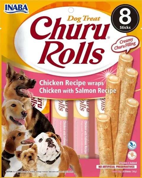 Inaba Dog Churu Rolls - kuřecí a losos 8 x 12 g